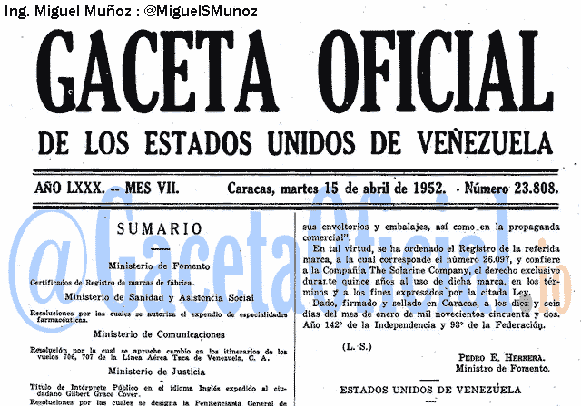 Gaceta Oficial 23808 del 15 Abril 1952