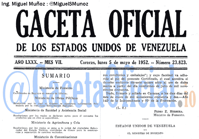 Gaceta Oficial 23823 del 5 Mayo 1952
