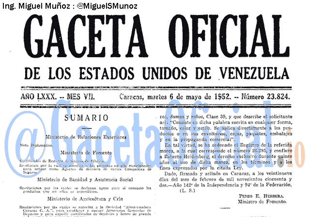 Gaceta Oficial 23824 del 6 Mayo 1952
