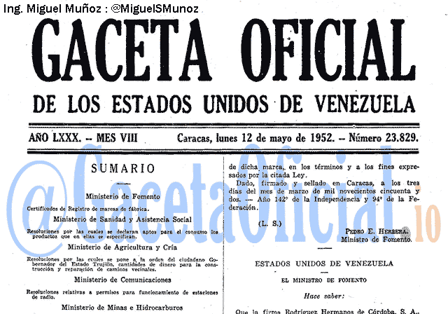 Gaceta Oficial 23829 del 12 Mayo 1952
