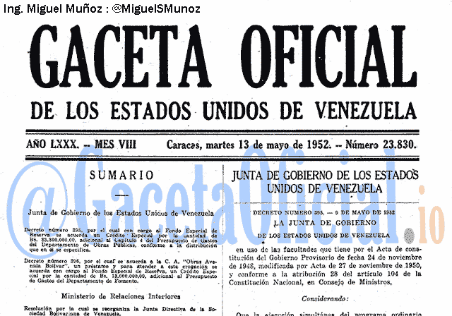 Gaceta Oficial 23830 del 13 Mayo 1952