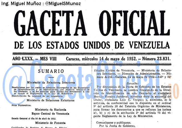 Gaceta Oficial 23831 del 14 Mayo 1952