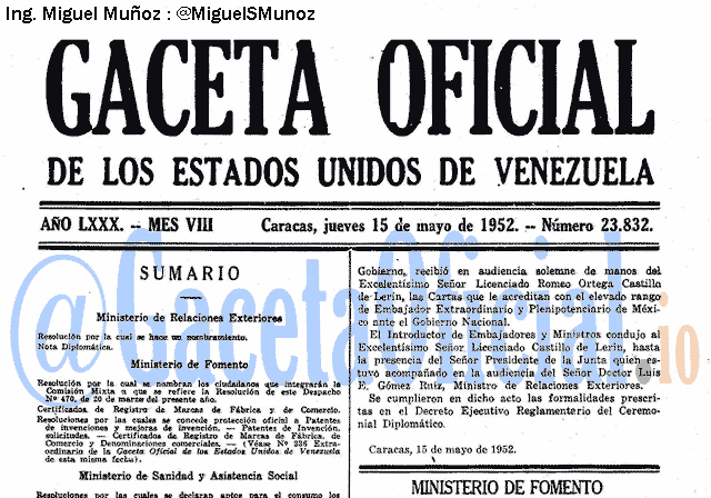 Gaceta Oficial 23832 del 15 Mayo 1952