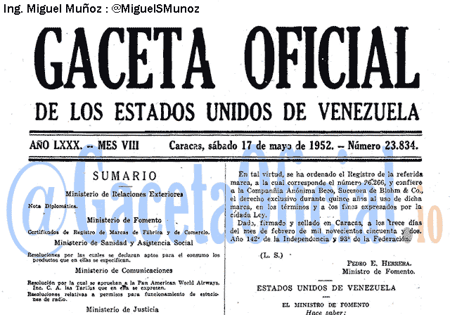 Gaceta Oficial 23834 del 17 Mayo 1952
