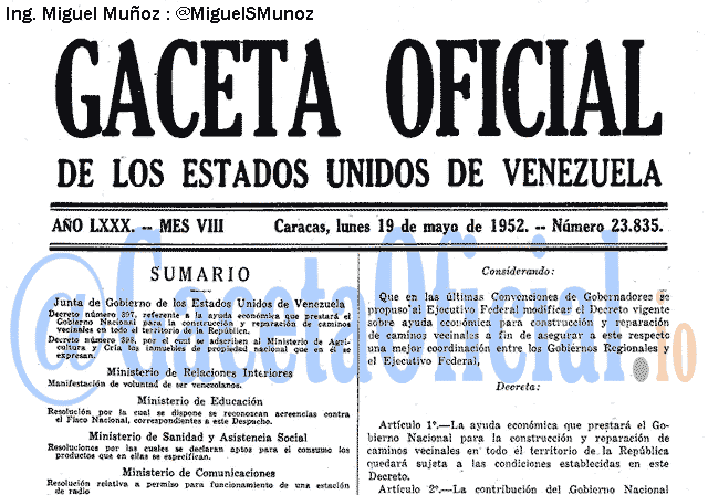 Gaceta Oficial 23835 del 19 Mayo 1952