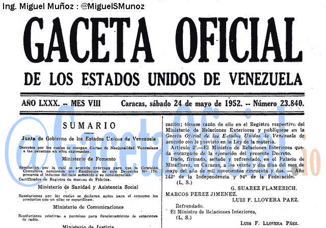 Gaceta Oficial 23840 del 24 Mayo 1952