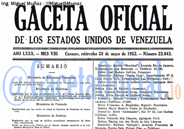 Gaceta Oficial 23843 del 28 Mayo 1952