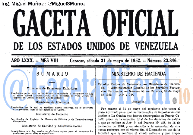 Gaceta Oficial 23846 del 31 Mayo 1952