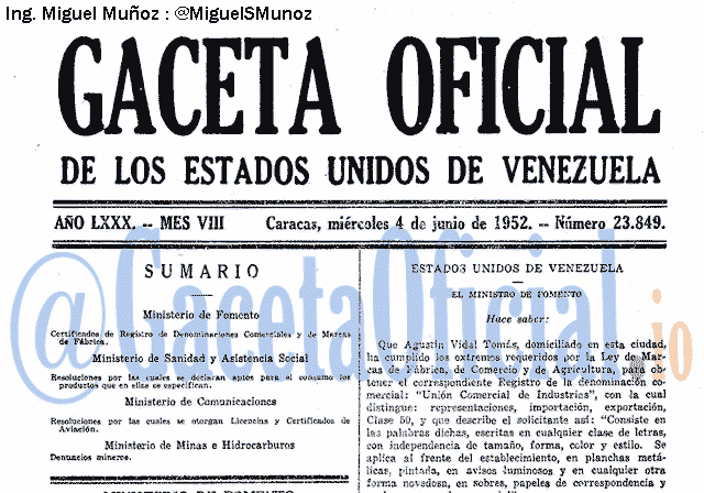Gaceta Oficial 23849 del 4 Junio 1952