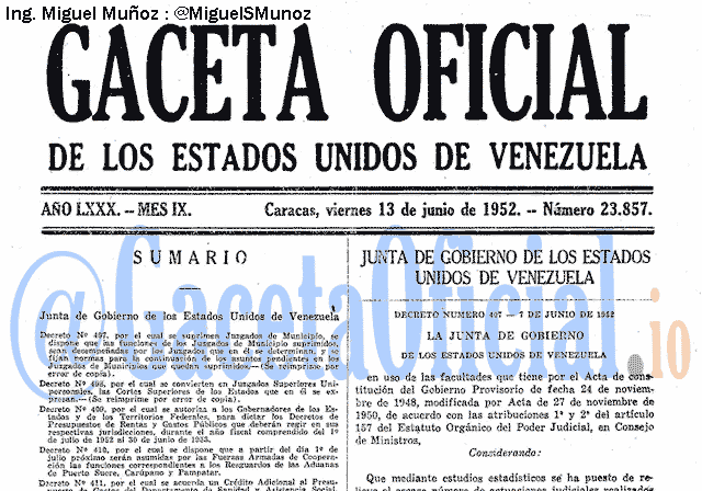 Gaceta Oficial 23857 del 13 Junio 1952