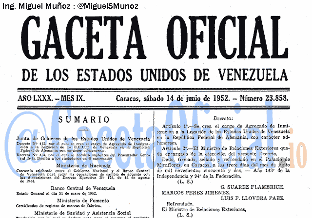 Gaceta Oficial 23858 del 14 Junio 1952
