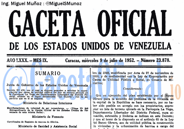 Gaceta Oficial 23878 del 9 Julio 1952