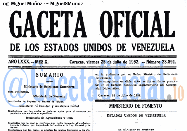 Gaceta Oficial 23891 del 25 Julio 1952