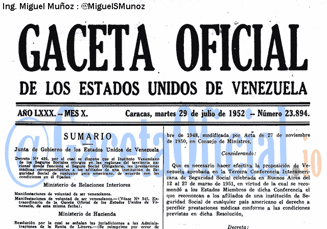 Gaceta Oficial 23894 del 29 Julio 1952