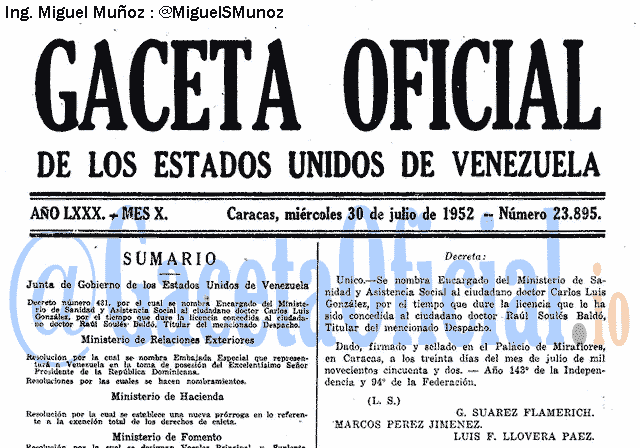 Gaceta Oficial 23895 del 30 Julio 1952