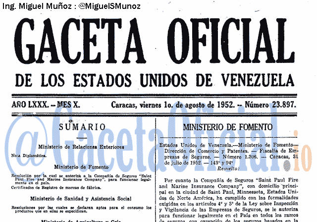 Gaceta Oficial 23897 del 1 Agosto 1952
