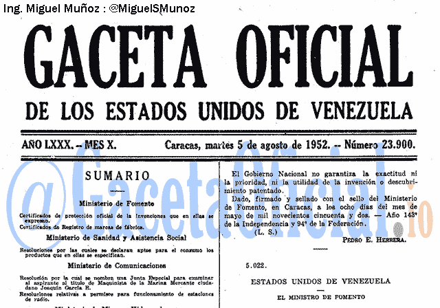 Gaceta Oficial 23900 del 5 Agosto 1952