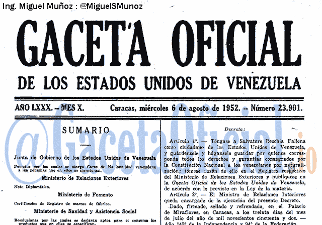 Gaceta Oficial 23901 del 6 Agosto 1952
