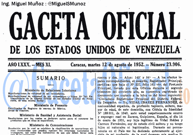 Gaceta Oficial 23906 del 12 Agosto 1952