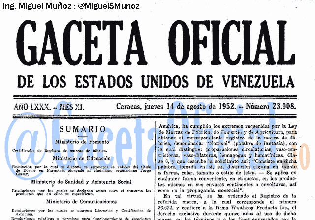 Gaceta Oficial 23908 del 14 Agosto 1952
