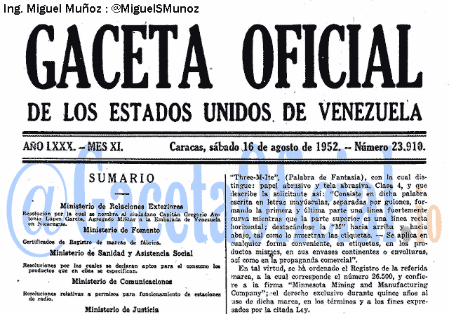Gaceta Oficial 23910 del 16 Agosto 1952