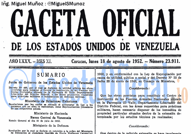 Gaceta Oficial 23911 del 18 Agosto 1952