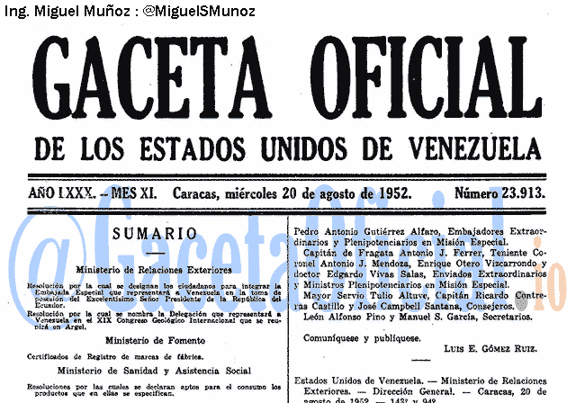 Gaceta Oficial 23913 del 20 Agosto 1952