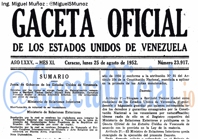 Gaceta Oficial 23917 del 25 Agosto 1952