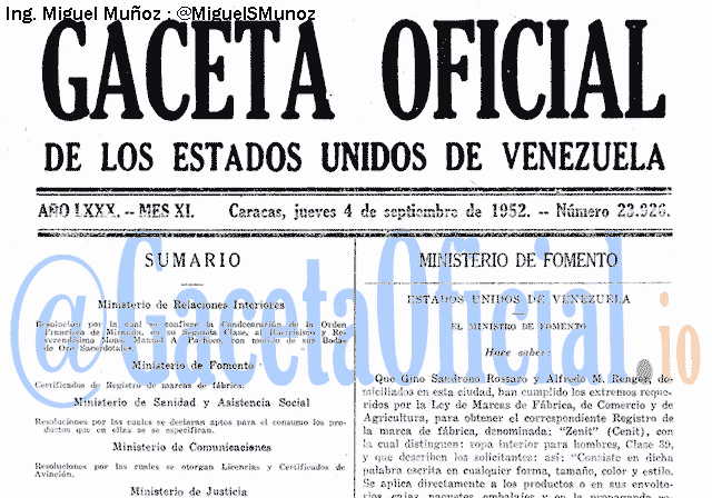 Gaceta Oficial 23926 del 4 Septiembre 1952