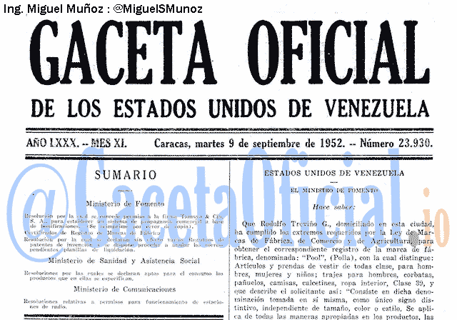 Gaceta Oficial 23930 del 9 Septiembre 1952