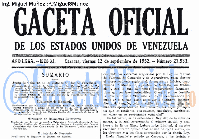 Gaceta Oficial 23933 del 12 Septiembre 1952