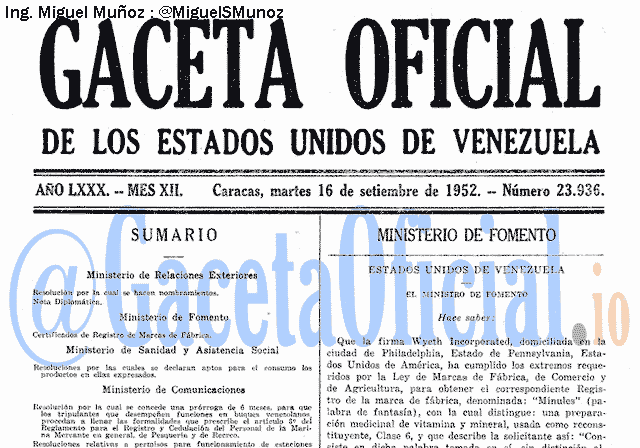 Gaceta Oficial 23936 del 16 Septiembre 1952