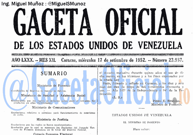Gaceta Oficial 23937 del 17 Septiembre 1952
