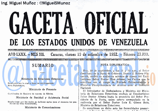 Gaceta Oficial 23939 del 19 Septiembre 1952