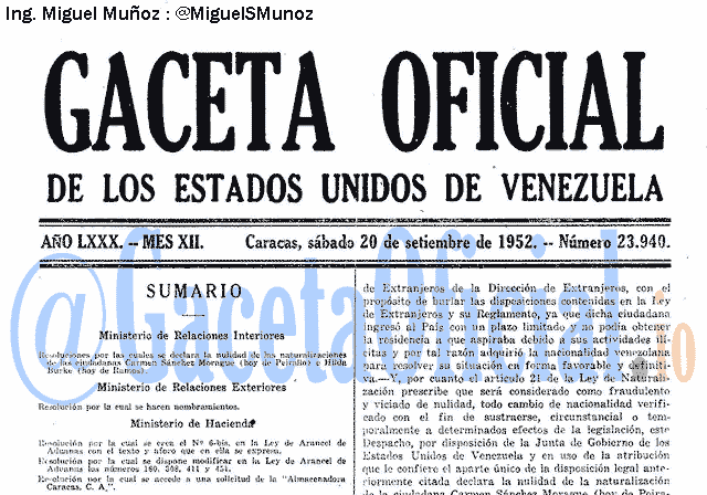 Gaceta Oficial 23940 del 20 Septiembre 1952