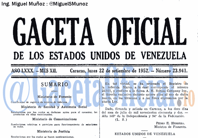 Gaceta Oficial 23941 del 22 Septiembre 1952
