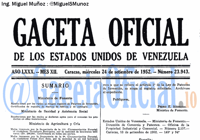 Gaceta Oficial 23943 del 24 Septiembre 1952