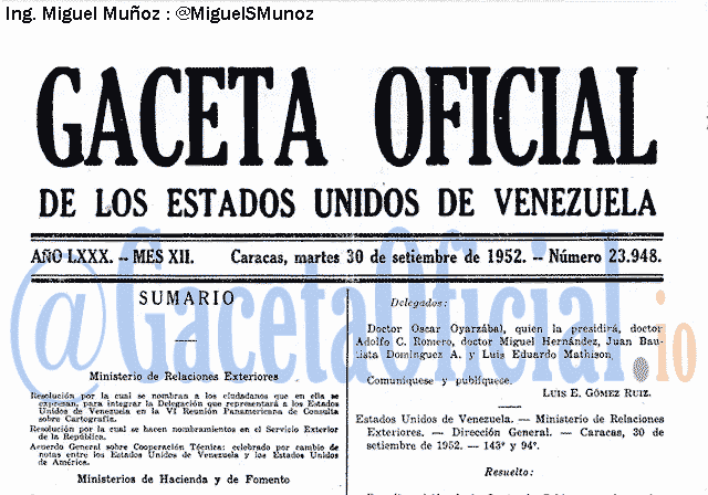 Gaceta Oficial 23948 del 30 Septiembre 1952