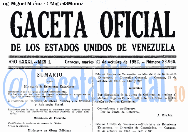 Gaceta Oficial 23966 del 21 Octubre 1952