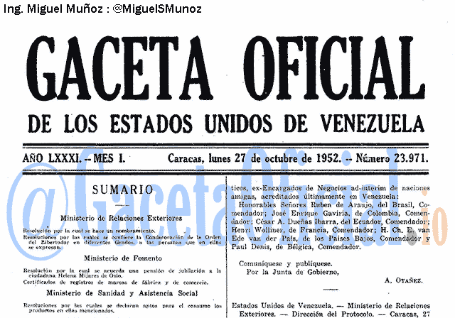 Gaceta Oficial 23971 del 27 Octubre 1952