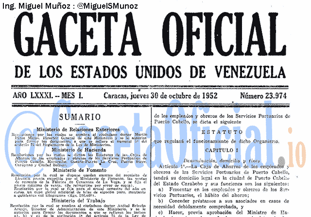 Gaceta Oficial 23974 del 30 Octubre 1952