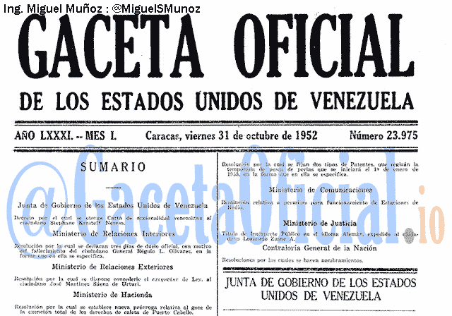 Gaceta Oficial 23975 del 31 Octubre 1952