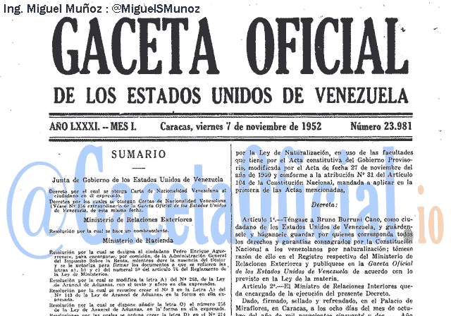 Gaceta Oficial 23981 del 7 Noviembre 1952