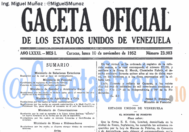 Gaceta Oficial 23983 del 10 Noviembre 1952