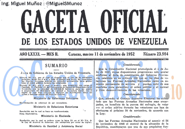 Gaceta Oficial 23984 del 11 Noviembre 1952