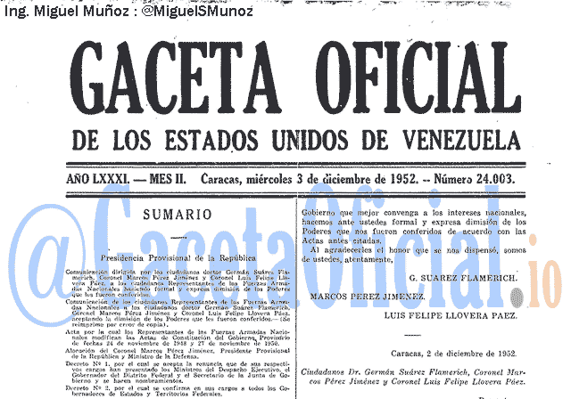 Gaceta Oficial 24003 del 3 Diciembre 1952