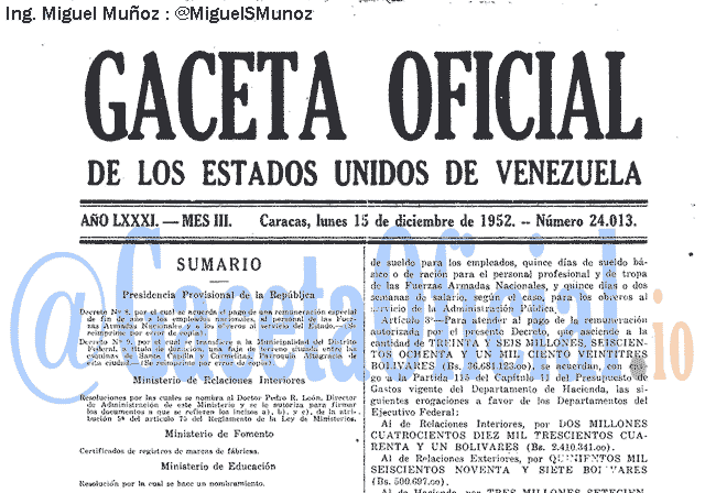 Gaceta Oficial 24013 del 15 Diciembre 1952