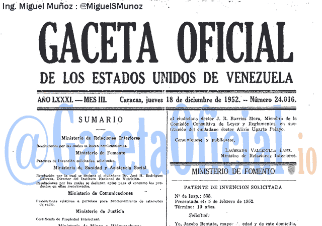 Gaceta Oficial 24016 del 18 Diciembre 1952