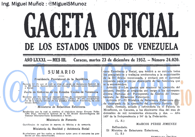 Gaceta Oficial 24020 del 23 Diciembre 1952