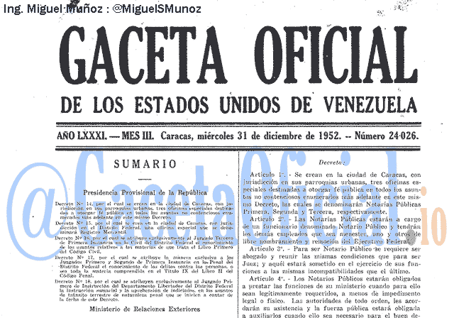 Gaceta Oficial 24026 del 31 Diciembre 1952
